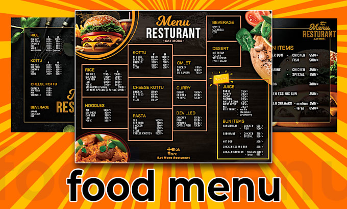 Gig Preview - Any price menu, food or restaurant menu design