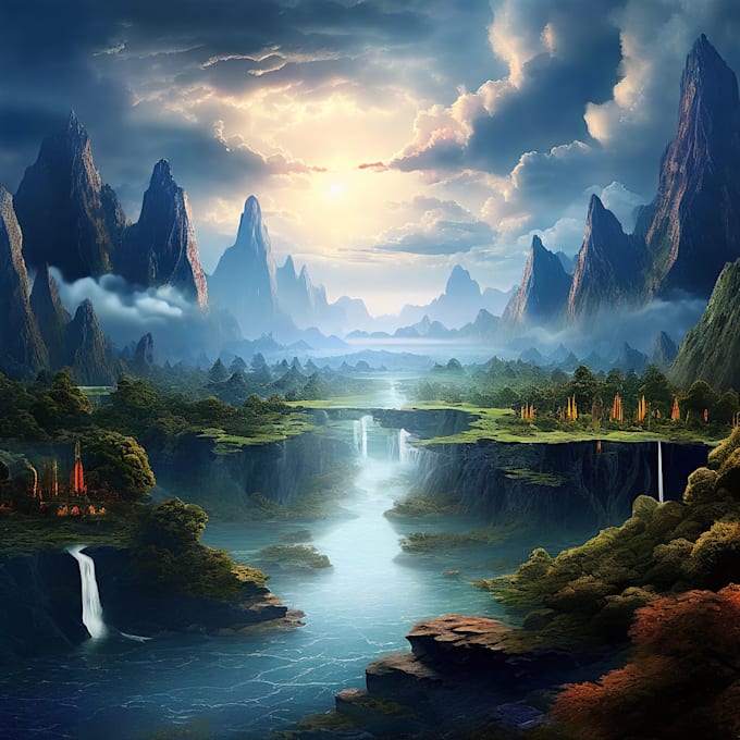 Gig Preview - Illustrate a fantasy landscape in traditional or digital art