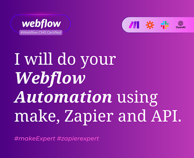 Gig Preview - Do your webflow cms automation using zapier make and apis