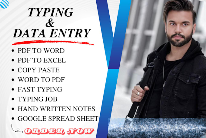 Gig Preview - Do data entry typing work, pdf to excel, image to word, word to pdf