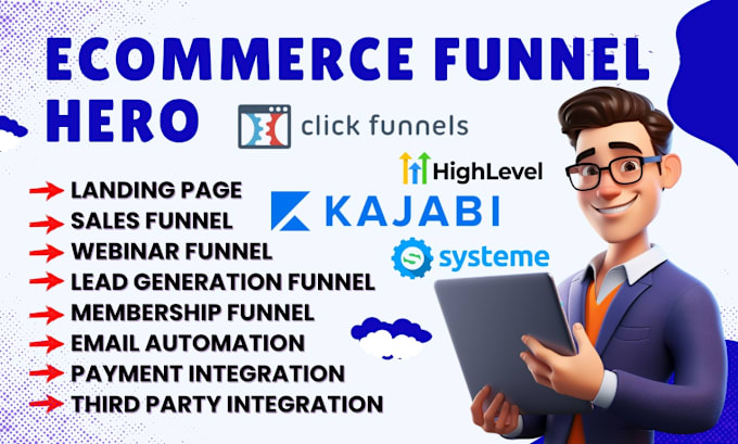 Gig Preview - Build clickfunnels sales funnel, gohighlevel, systeme io, kajabi, funnelish page