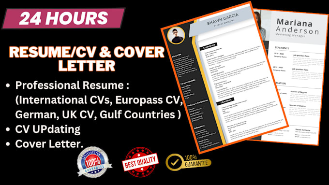 Gig Preview - Resume writer, cv maker, update resume and cover letter