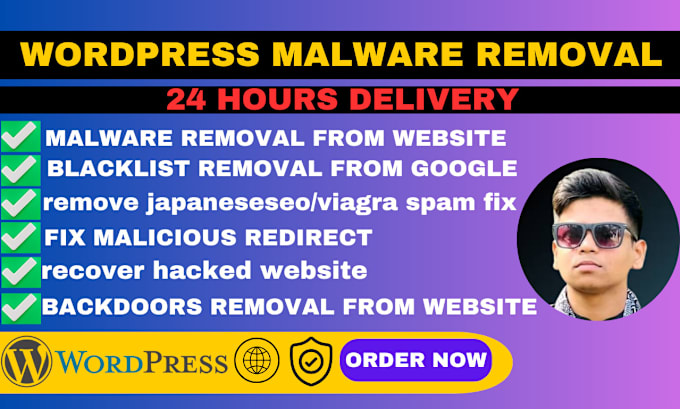 Gig Preview - Remove wordpress malware removal, clean malware, fix hacked wordpress website