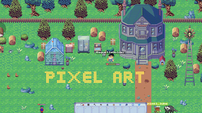 Gig Preview - Pixel art character design, pixel art animation, pixel video game art background