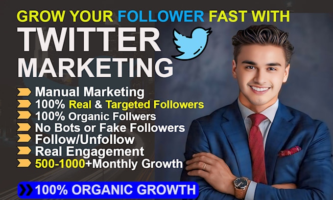 Gig Preview - Do superfast twitter organic fast growth,  and marketing