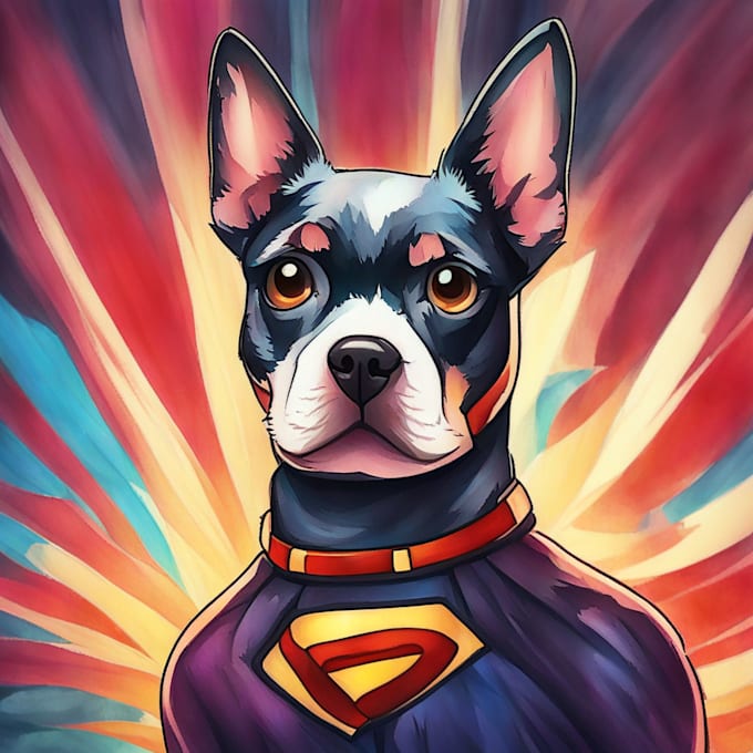 Gig Preview - Custom pet portrait with amazing superhero style