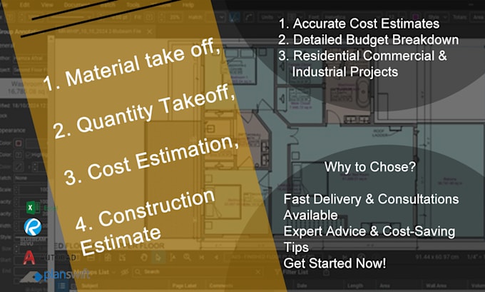 Gig Preview - Do material take off, quantity takeoff, construction cost estimation