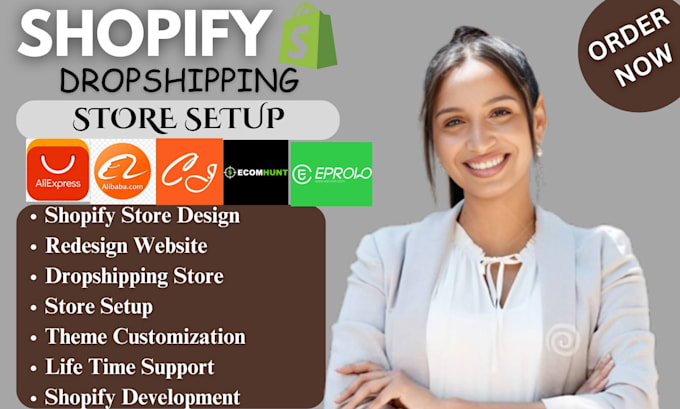 Gig Preview - Create shopify dropshipping store, build shopify website design, redesign