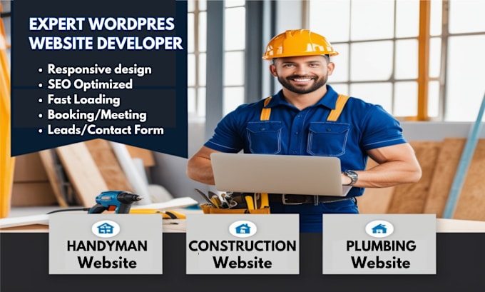 Gig Preview - Build sleek handyman website construction website roofing plumbing website