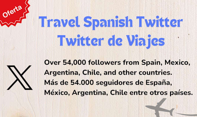 Gig Preview - Tweet your post 2 times to 54400 spanish travel followers