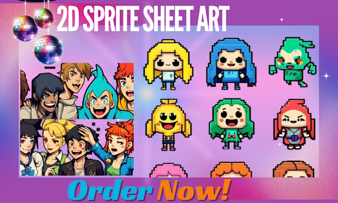 Gig Preview - Create pixel art sprite sheet character design game art 2d animation for games