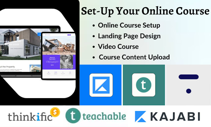 Gig Preview - Setup online course website in thinkific, teachable and kajabi