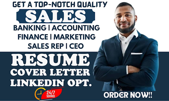 Gig Preview - Write resume for sales, finance, accounting, marketing, banking, ceo, sales rep