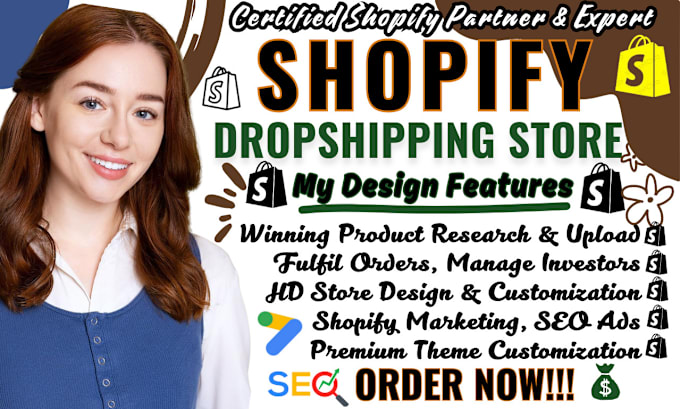 Gig Preview - Design shopify store ecommerce online store dropshipping website shopify expert