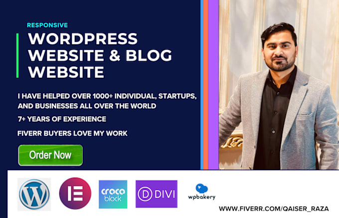 Gig Preview - Our agency will design wordpress website and blog using divi, elementor, wp bakery