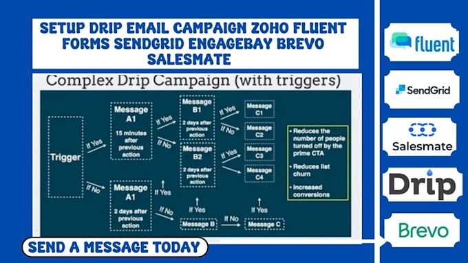 Gig Preview - Setup drip email campaign zoho fluent forms sendgrid engagebay brevo salesmate