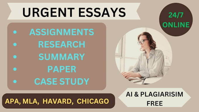 Gig Preview - Do urgent essay writing, research and summary, case study and report writing