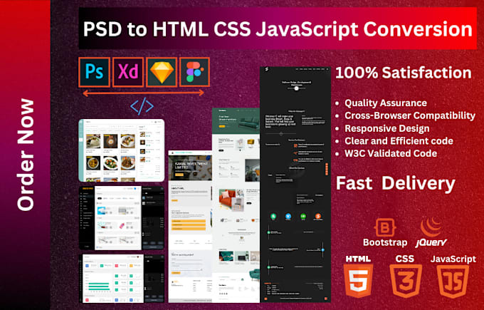 Gig Preview - Do psd to html css javascript responsive website design