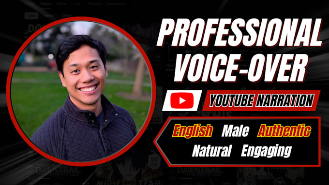 Gig Preview - Record natural english male voice over for youtube videos