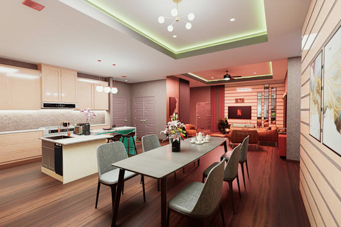 Gig Preview - Do interior design render 3d modelling of living bed kitchen commercial spaces