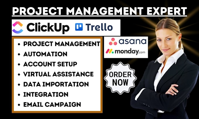 Gig Preview - Be your project management expert in monday crm asana clickup trello automation