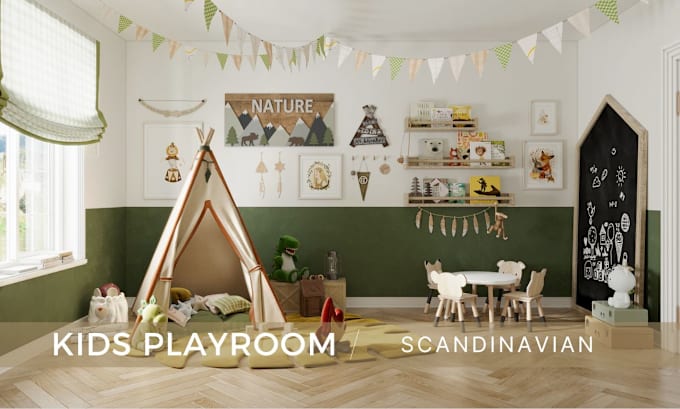 Gig Preview - Design and render the cute baby room, kids room