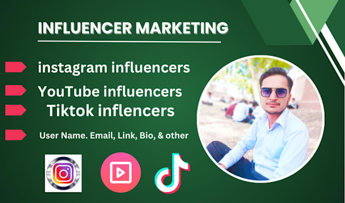 Gig Preview - Find the best instagram, youtube, and tiktok influencer email lists