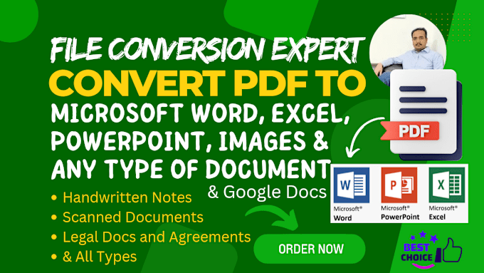 Gig Preview - Convert PDF to word, google docs, powerpoint, excel, transcribe type handwritten