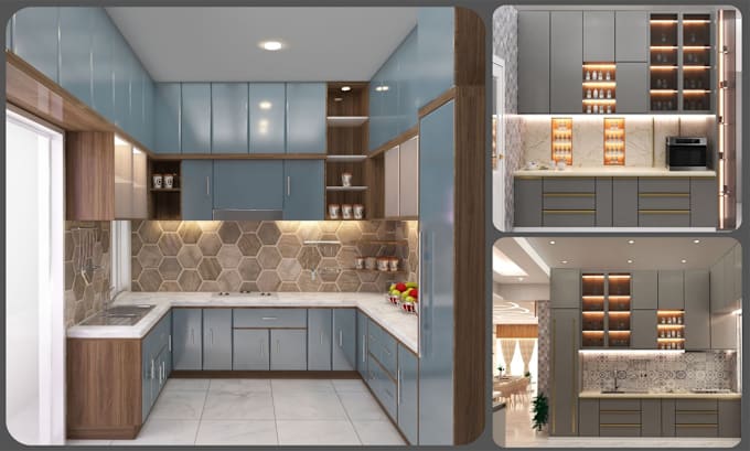 Gig Preview - Kitchen interior design in 3d and render