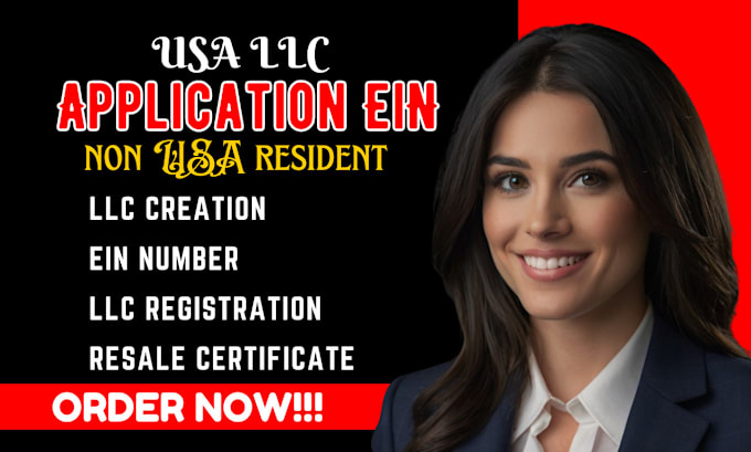 Gig Preview - Do llc USA application and ein for non USA residents, llc registration