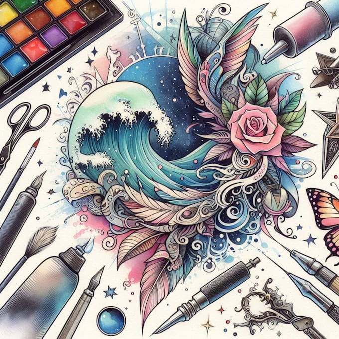 Bestseller - draw unique professional watercolor tattoo design