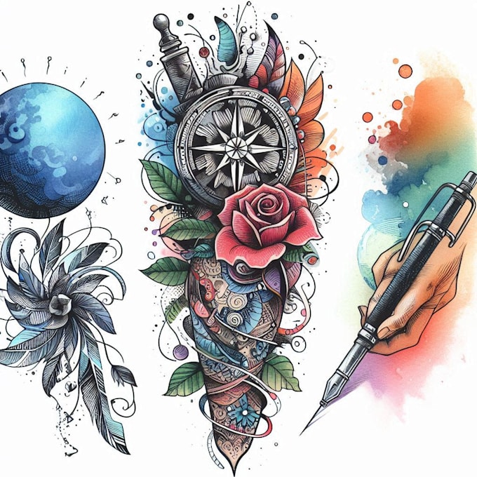 Gig Preview - Draw custom tattoo in watercolor style