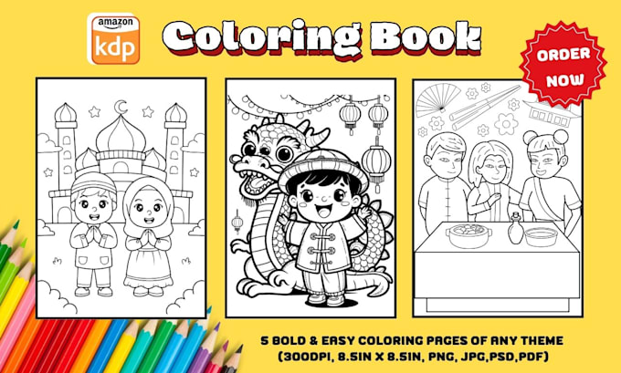 Gig Preview - Draw bold and easy coloring book pages for kids or children