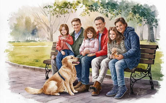 Bestseller - draw watercolor amazing portrait of your family or pet