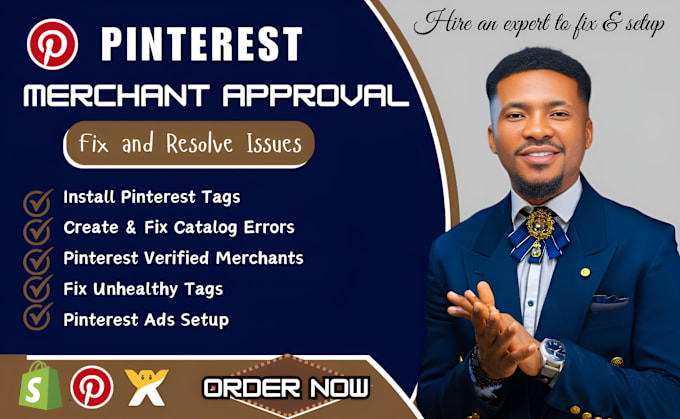 Gig Preview - Fix or install pinterest tag, setup catalog error and verify merchant approval