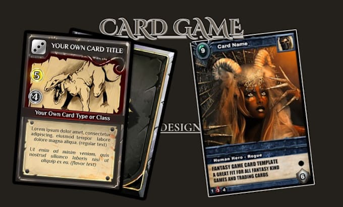 Gig Preview - Design unique cards game template, artworks, card frame, for tcg and board game