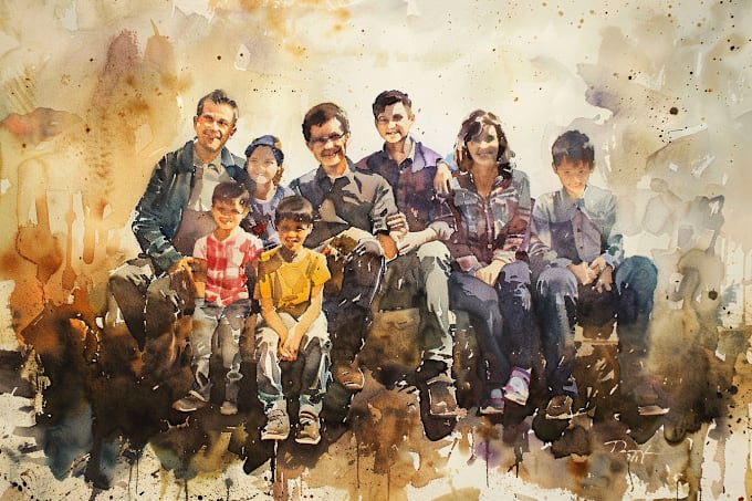 Gig Preview - Create amazing family portrait watercolor portrait