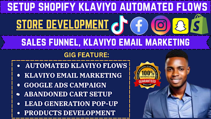 Gig Preview - Setup shopify klaviyo automated flows, sales funnel, klaviyo email marketing