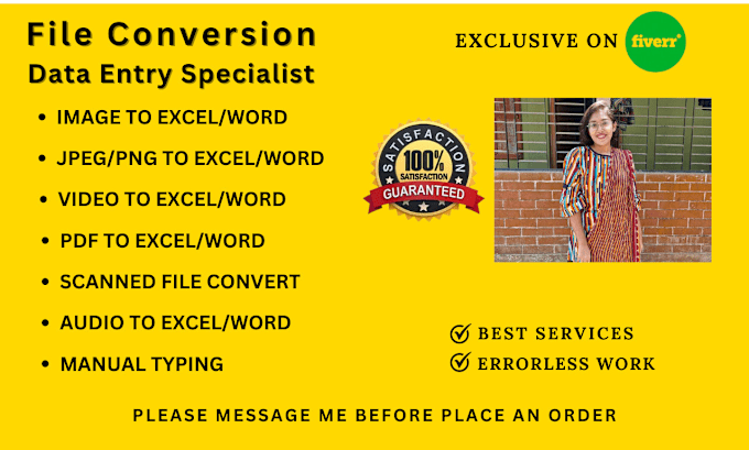 Gig Preview - Convert PDF or image to excel or word, scanned file conversion and manual typing