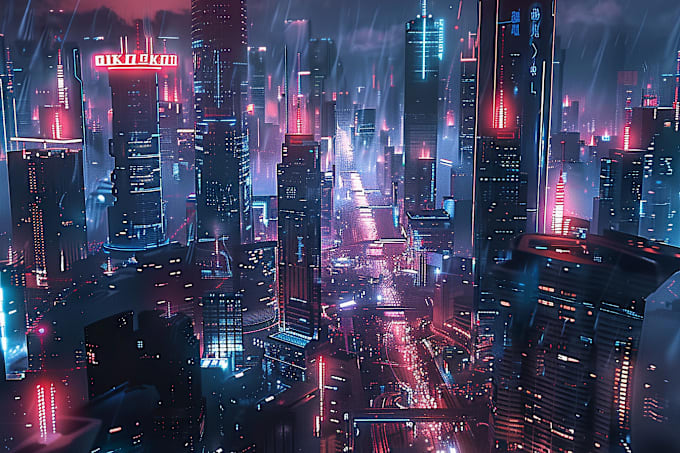 Bestseller - desing cyberpunk futuristic city illustration