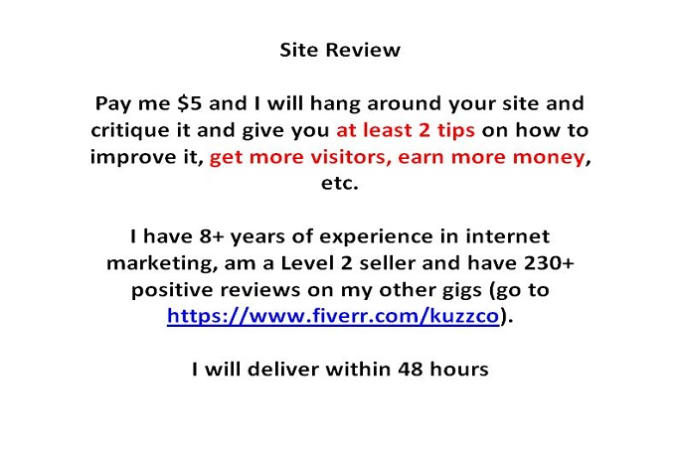 Gig Preview - Do a site review and share at least 2 ideas on improving it