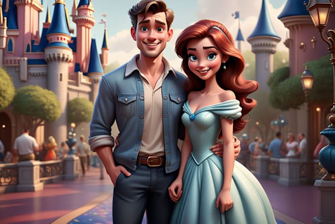 Gig Preview - Draw you cute disney cartoon couple portrait