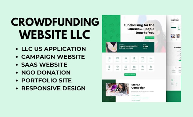 Gig Preview - Llc US application crowdfunding campaign website design saas portal ngo donation