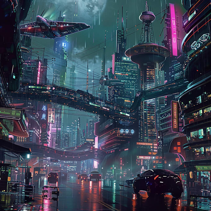 Gig Preview - Do cyberpunk futuristic city based on your idea