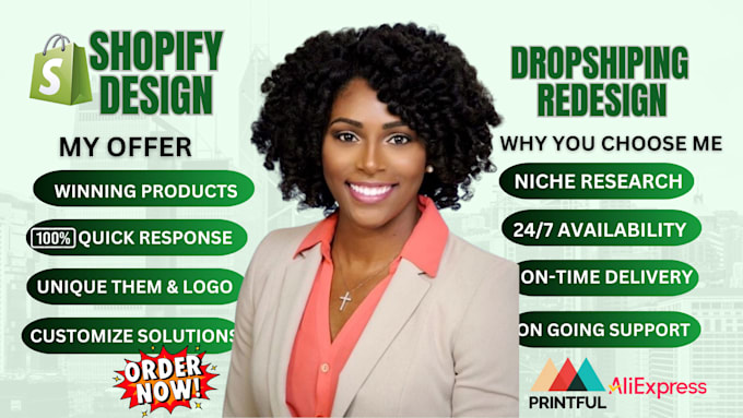 Gig Preview - Shopify website design shopify dropshipping store redesign shopify website, SEO