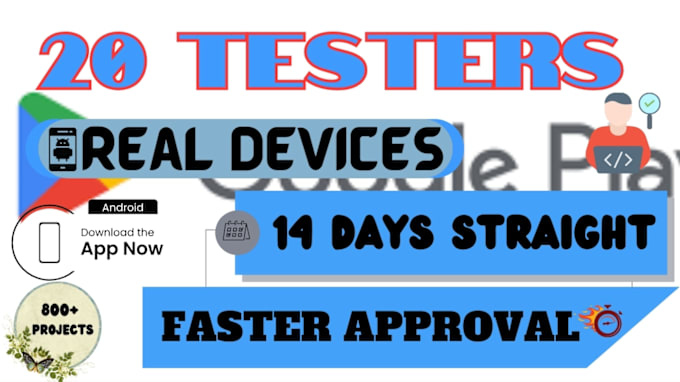 Gig Preview - 20 testers for google play console closed testing with guide