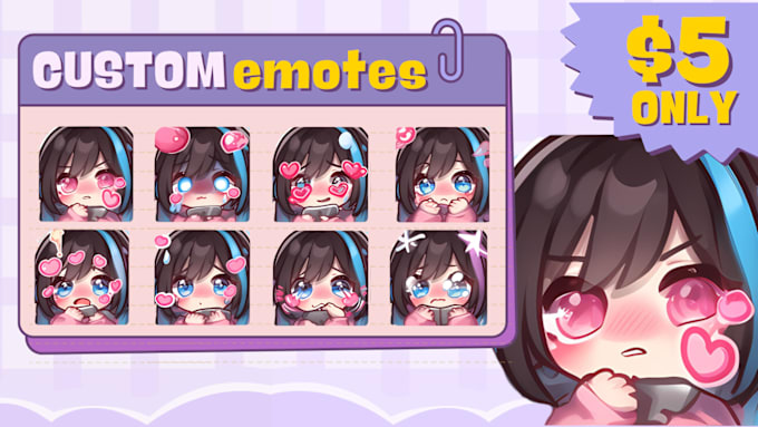 Gig Preview - Draw kawaii twitch emotes, sub badges, in cute chibi styles for your oc vtuber