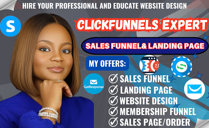 Gig Preview - Build sales funnel, landing page using getresponse, clickfunnels, systeme io