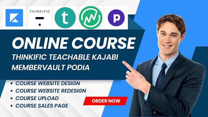 Gig Preview - Setup online course website on thinkific teachable kajabi membervault podia