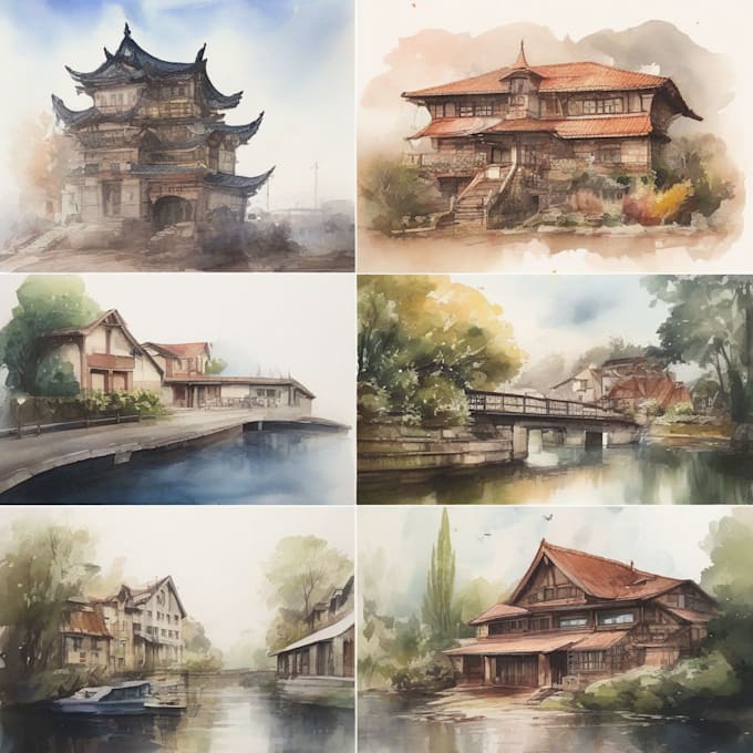 Gig Preview - Draw buildings or landscapes in my watercolor painting style